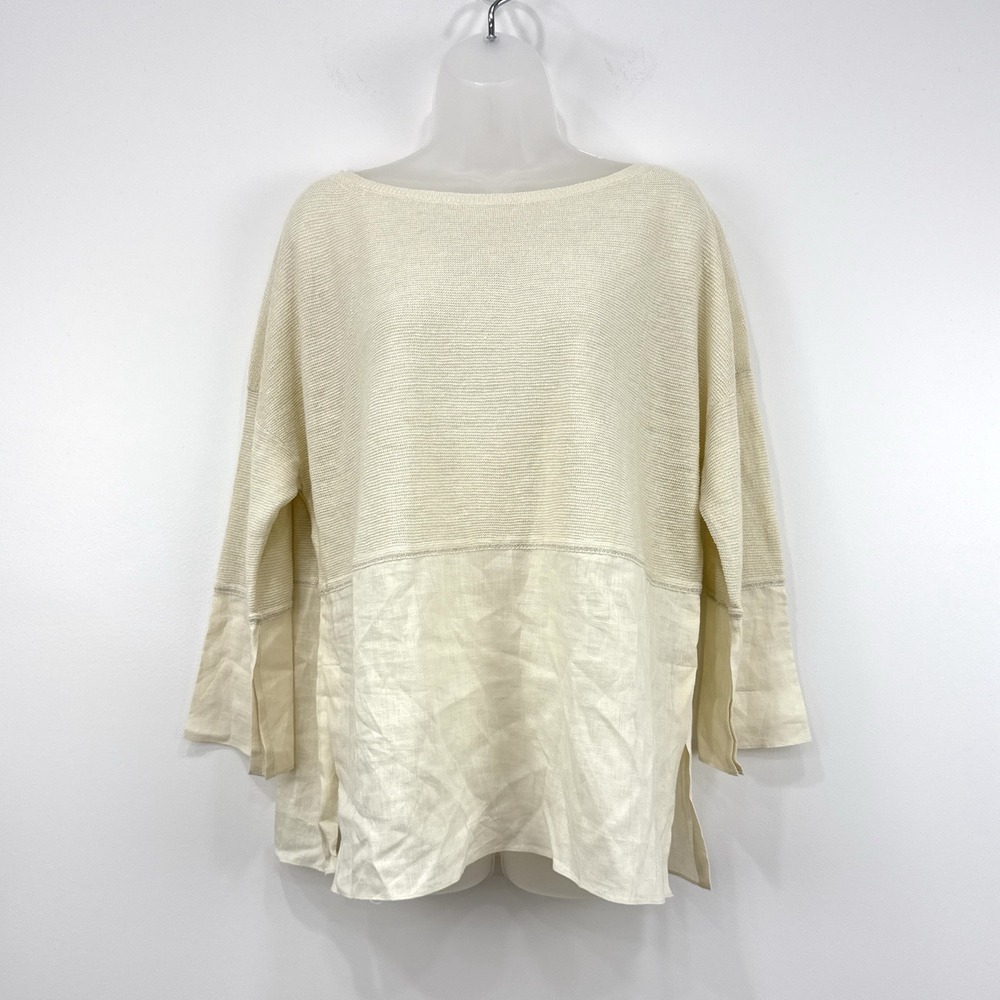Lafayette 148 Top Women's M Cream NWT 100% Linen Knit Coastal Old Money Capsule